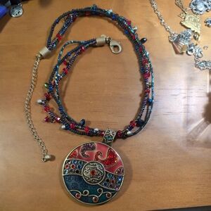 Chico's Bohemian Multicolor Round Pendant Necklace